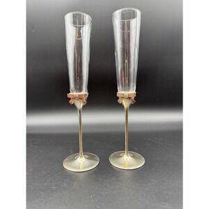 Kate Spade Lenox Grace Avenue Champagne Toasting Flutes Silverplate Stem Accents